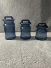 Vintage LE Smith Milk Can Canister Set of 3 Blue Glass Apothecary Jars With Lids