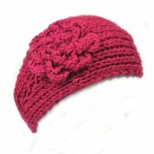 Wrapables Hand Knit Floral Headband, Hot Pink