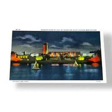 Postcard Interior Court Hall of Science Night Chicago Worlds Fair IL c1933 C482