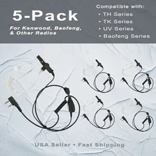 5x Wire Clear Acoustic Tube PTT Earpiece for Kenwood, Baofeng Radios TK H777 