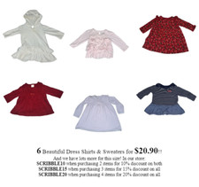 Girl Long Sleeve Dress Shirts  Sweaters Lot 6 items Cotton 6-9  6-12 Months