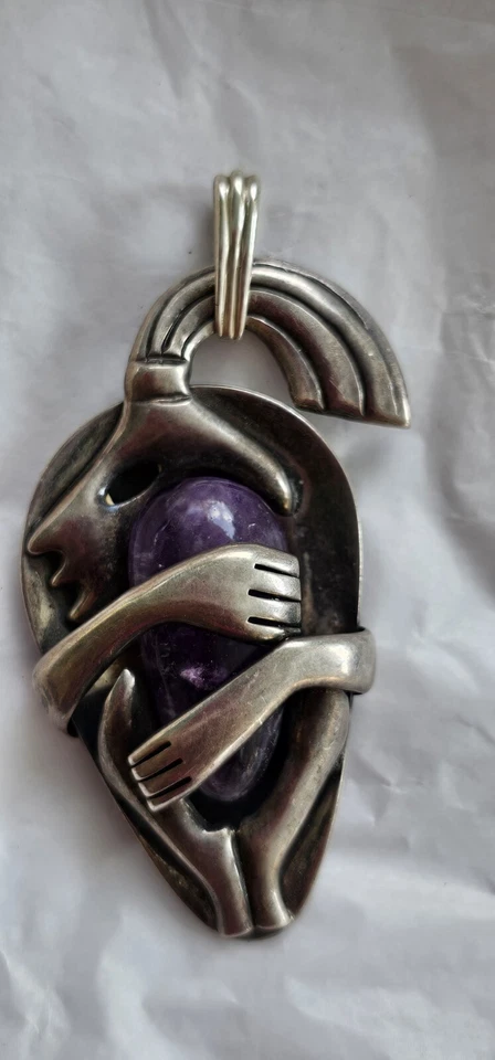 Broche grande colgante amatista azteca plata esterlina 925 MAB Taxco México Foto 2 de 4