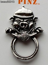 PEWTER BIKER PIG HOG FACE SUNGLASS HOLDER VEST JACKET PIN MADE IN THE USA