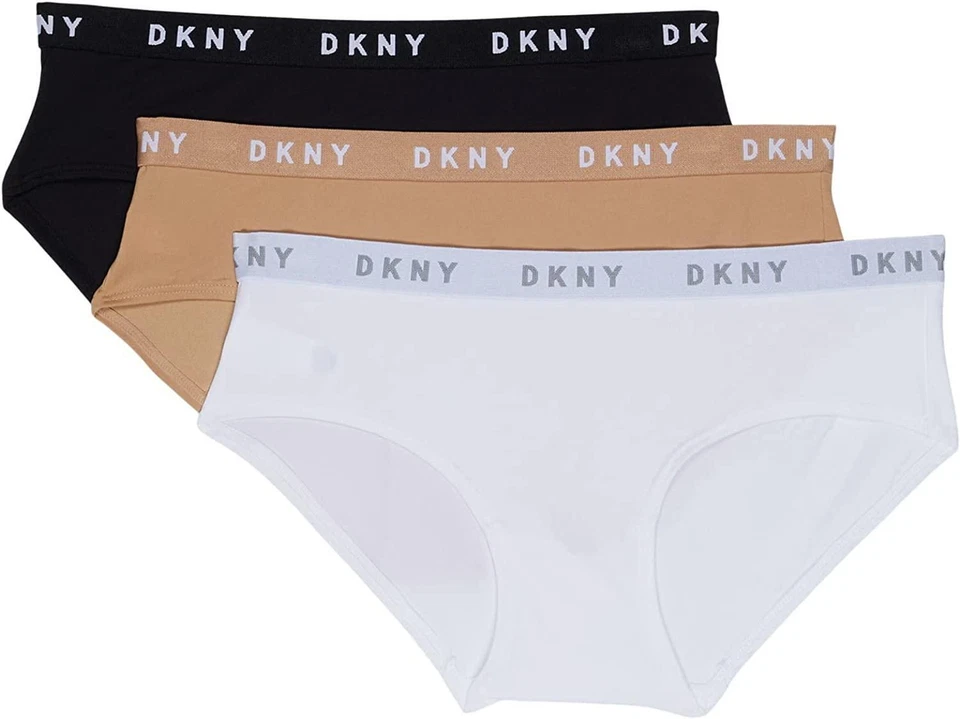 DKNY 294962 Women 3-Pack Microfiber Logo Bikini Nomad/White/Black SM - Image 2 of 2