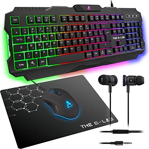 Pack Gaming AZERTY Clavier Souris Écouteurs Tapis Noir G-X100