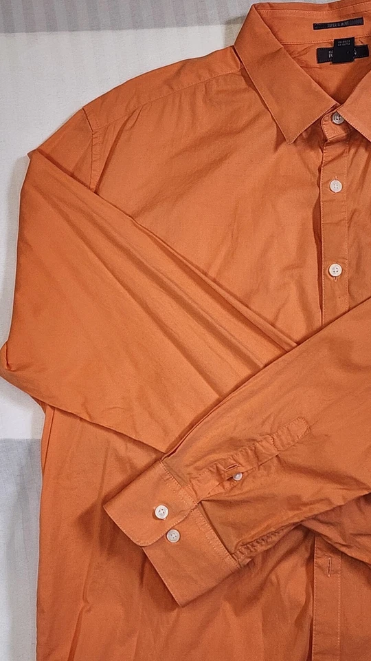 Kenneth Cole 反应纽扣衬衫男式 XXL 码橙色长袖 — 第 2/4 张图片