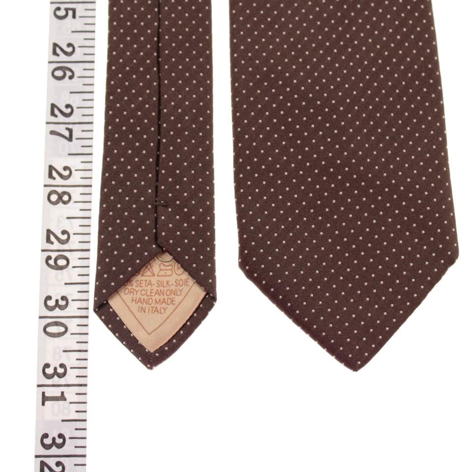 Corbata Santostefano Italo Ferretti nueva sin etiquetas 100 % seda marrón con mini lunares crema Foto 4 de 4