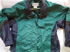 Womens Columbia Rain Jacket. Size Large. Blue/ Green. Full Zip. Bugaboo.