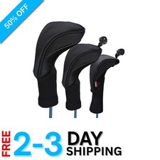 Protective Black Golf Head Cover Set - 3 Neoprene Pieces for Major Brands