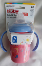 Nuby Grip N' Sip Soft Spout Trainer Baby Cup, No Spill Cup 4m New