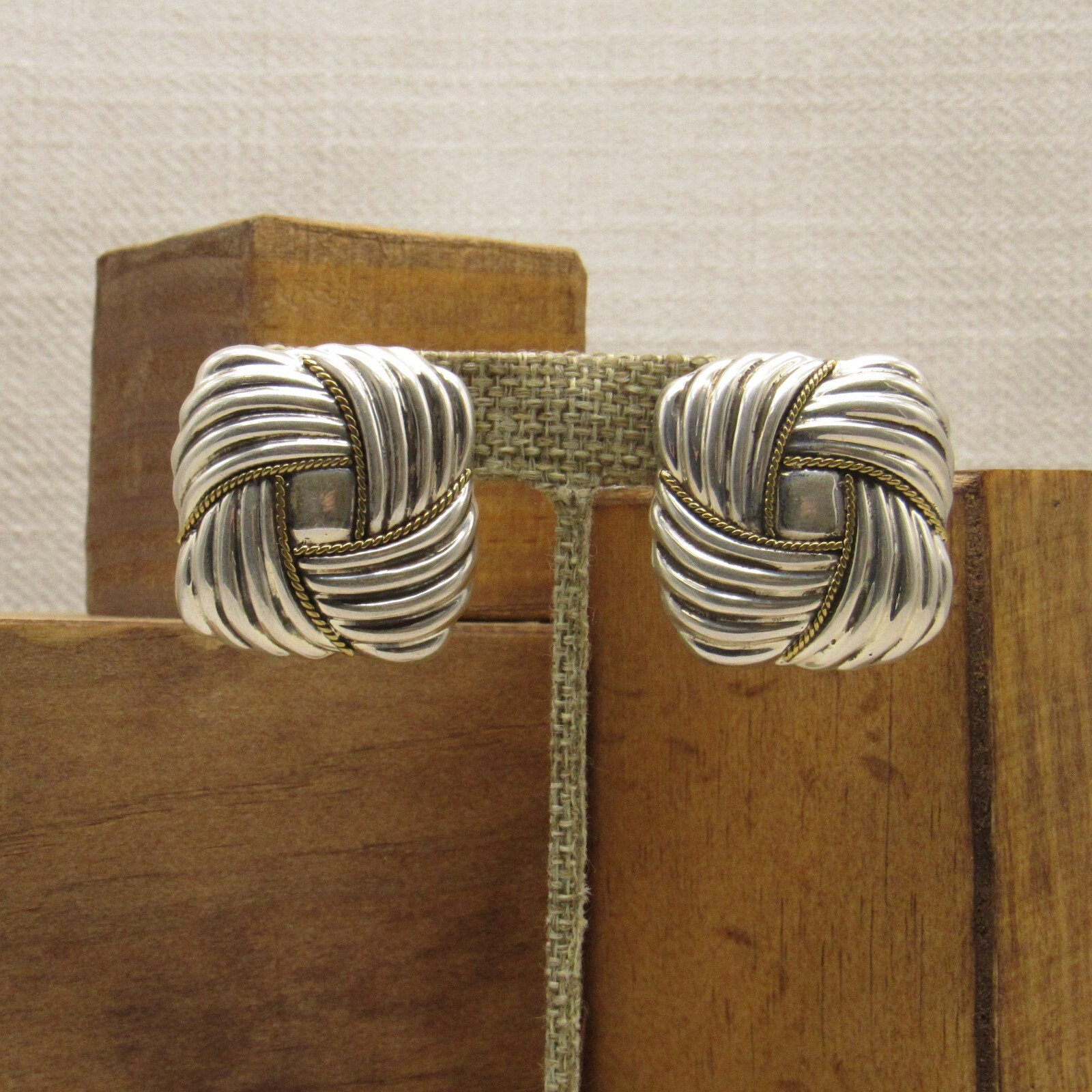 Large Puffed Textured Rectangle Post Earrings Fro… - image 1