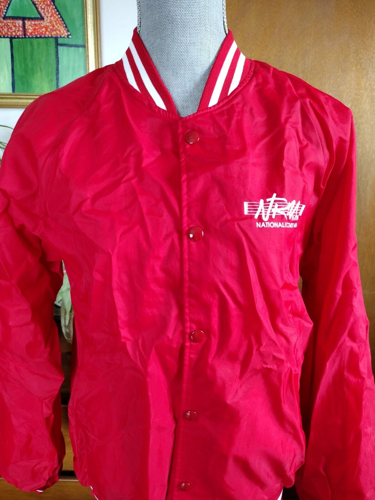 Vintage 70's National Record Mart NRM Red Baseball Windbreaker Jacket Sz M#588
