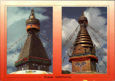 NEPAL Postkarte Nepali नेपाल Nepāl Postcard KATHMANDU Stupas color AK ungelaufen