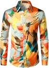 Men's Shirt, Hipster, Silk, Printed, Slim Fit, Long Sleeve, Button Up,...