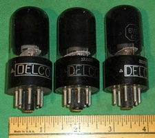 3-DELCO 6V6GT Audio Pentode Tubes (by Tung Sol) Blk Plates! Smoked Glass! (1950s