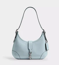 Coach Hamptons Hobo Bag in Silver/Light Blue Crinkle Patent Leather NWT