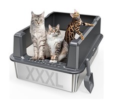Extra Large XXL Stainless Steel Cat Litter Box with Lid, 26" L x 18" W x 12" ...