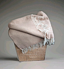 100 Lamb Wool Throw Blanket Revers Beige Ivory Fringe 54"x76"