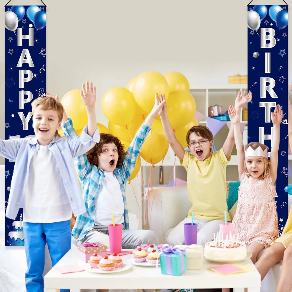 Decoraciones de pancarta de puerta de cumpleaños 13 azul plateado, porche de fiesta de cumpleaños de feliz 13 Foto 4 de 4