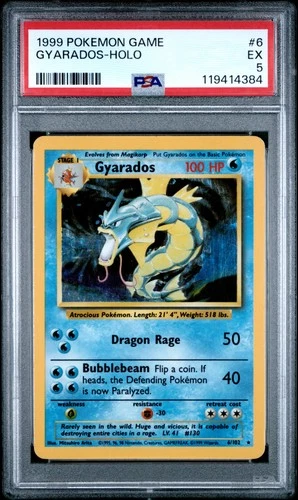 1999 POKEMON BASE SET UNLIMITED #6 GYARADOS-HOLO PSA 5