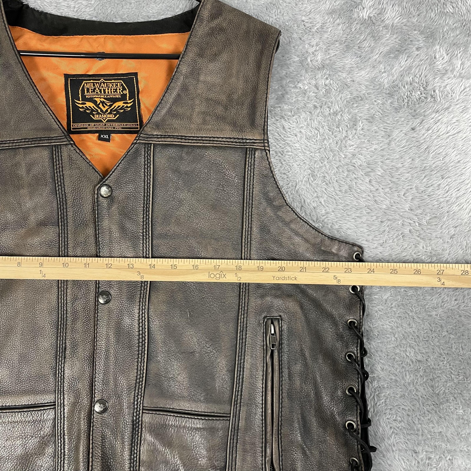 Milwaukee Leather Vest Mens 2XL Brown Distressed Side Lace Biker Motorcycle