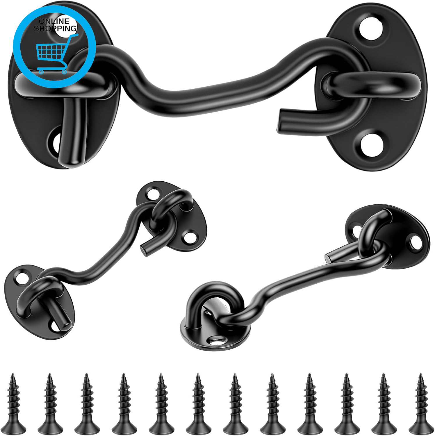 3 Pairs Cabin Hook and Eye Latches, 2.95"" Stainless Steel Gate Hook and Eye Latc