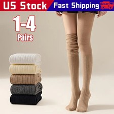 1-4x Slouchy Thigh High Boot Cotton Socks for Women Soft Extra Long Knit Socks