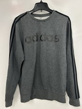 Mens size MEDIUM Adidas Lightweight Fleece Crew Neck GRAY Logo Stripes