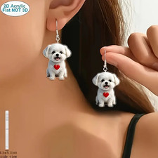 2D Flat Acrylic Dog Earrings with Cute Heart Design