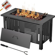 Garden Fire Pit Table Metal with Cover BBQ Firepit Outdoor Heater