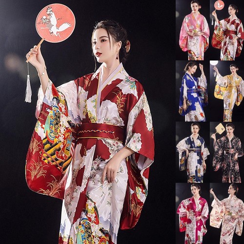 Damen Kimono Blumenmuster Yukata Braut Nachtwäsche Kleid Japanisches Kostüm - Picture 2 of 17