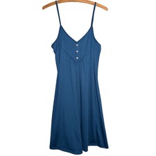 Womens Teal Blue V-Neck Button Front Spaghetti Strap Mini Dress Size L Boho
