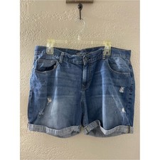 Old Navy Women's Blue Distressed Rolled-Hem Jean Shorts Size 14