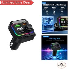 Bluetooth FM Transmitter Car Adapter 63W Dual Port USB Fast Charging PD 45W QC