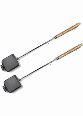 #ad HAWOK Cast Iron Square Pie Iron with Stainless Steel and Wooden Handle set of 2 $20.99
