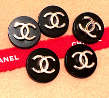5 VINTAGE CHANEL BUTTONS METAL SHANK BACK STAMPED BUTTONS Black & Gold 25mm CC