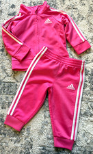 ADIDAS 6 mo. TRACK SUIT Baby GIRL PINK Striped Athletic Pink JACKET PANTS