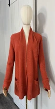 Alashan Women Sz M Open Front Waffle Cardigan Sweater 100% Cashmere Burnt Orange