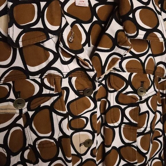 Ruby Red Plus Brown White Geometric Print Denim J… - image 3