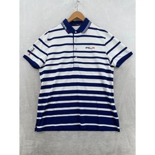RLX Ralph Lauren Polo Shirt Mens Large Blue White Striped Golf Performance Logo