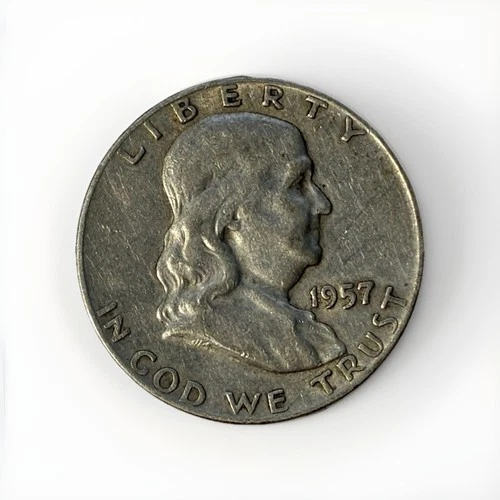 1957 USA Half Dollar, .900 Silver Coin, Benjamin Franklin