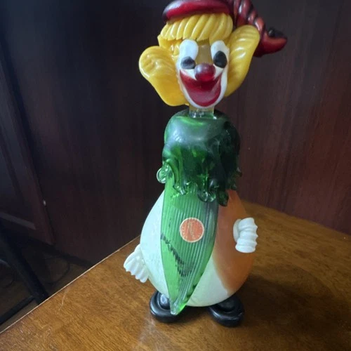 Murano Art Glass Hand Blown Multicolor Clown Figurine Decorative Glossy