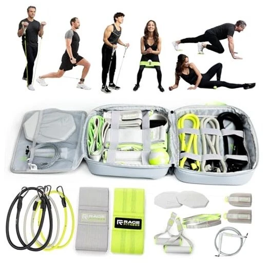 Gray Resistance Bands Kit for Gym Equipment - 10 Pcs with Carry Bag