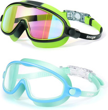 Swim Goggles 2 Pack Anti-Fog Anti-Uv Wide View Swimming Goggles for Kids 3-14