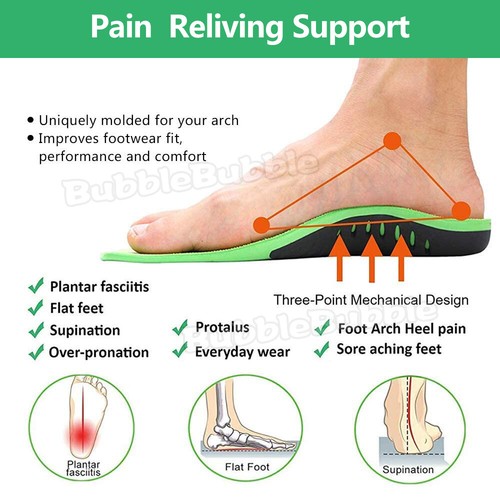 Orthotic Insoles Arch Support Flat Foot High Plantar Feet Fasciitis Pad Insert - Picture 3 of 14