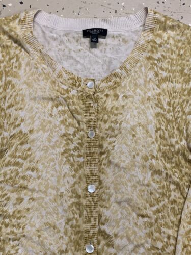 Talbots Petites Women Medium Tan Animal Leopard Print Cardigan Buttoned Sweater - Picture 8 of 8