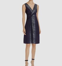 NWT $945 Elie Tahari Women's Blue V-Neck Sleeveless Cocktail Sheath Dress Size 2