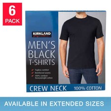 Kirkland Men's 6-pack Black 100 Cotton Crew Neck T-shirt Old Style Sealed Small