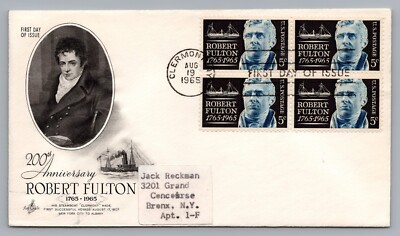 FDC Robert Fulton Inventor Engineer North River Steamboat Clermont New York 1965