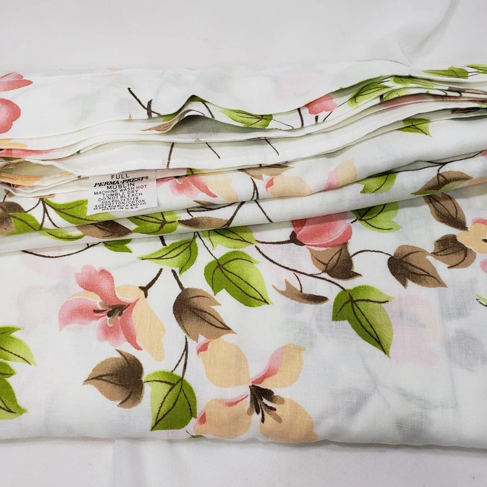 De Colección Sears Sábana Plana Completa Floral Muselina Algodón EE. UU. Cottagecore Ropa de Cama Retro Años 80 Foto 4 de 4